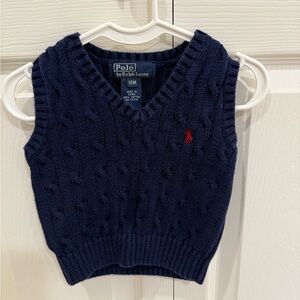 Polo Ralph Lauren Navy Blue Cable Knit Sweater Vest Little Boys 12M Pony Logo